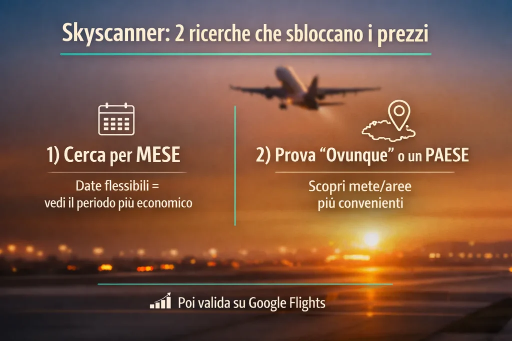 Risparmiare sui voli con Skyscanner: ricerca per mese e date flessibili
